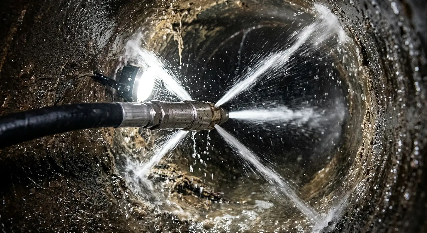 High-pressure hydro jetting nozzle cleaning sewer pipe for Storm Drain Cleaning in Sarasota